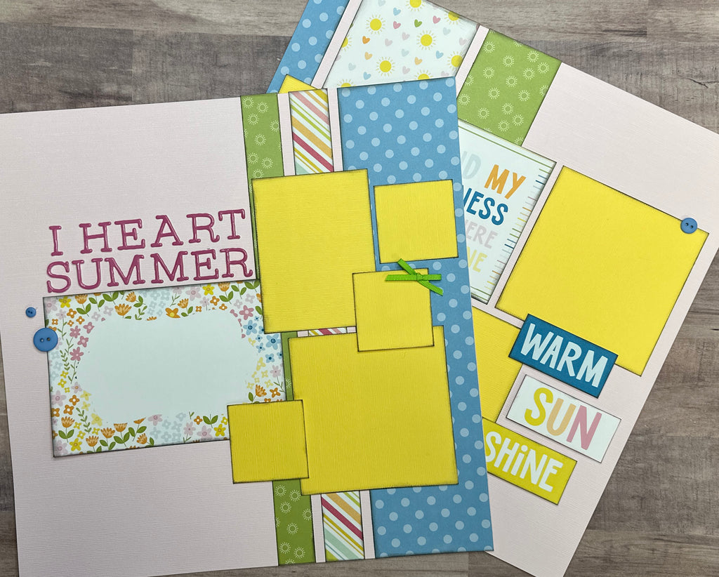 I Heart Summer - Warm Sun Shine, Summer themed 2 Page Scrapbooking Layout Kit DIY,  DIY Summer scrapbook, Echo Park - You Are My Sunshine