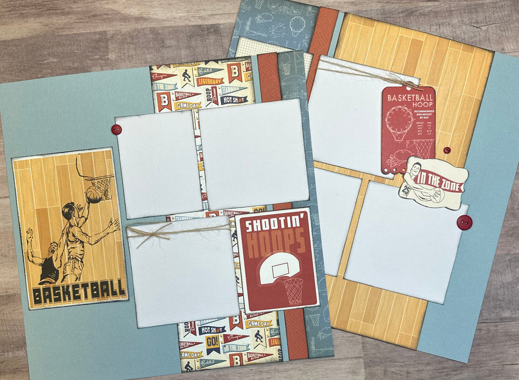 Basketball - Shootin' Hoops, Basketball Themed 2 page Scrapbooking layout kit , DIY Basketball craft kit, DIY