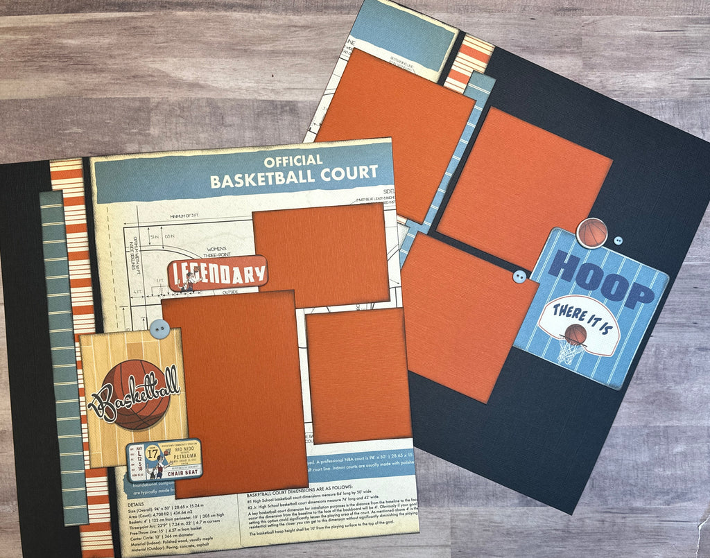 Legendary Layup,  Basketball Themed 2 page Scrapbooking layout kit , DIY Basketball craft kit, DIY