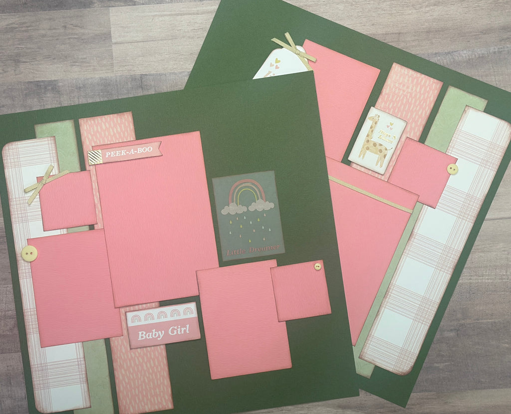 Peek A Boo - Baby Girl, Baby Girl Themed 2 page Scrapbooking Layout Kit, baby craft kit, baby diy craft, baby girl