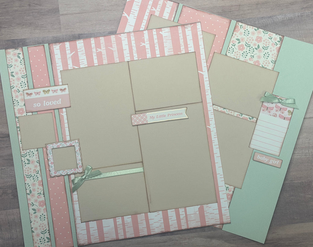 Little Lady - So Loved, Baby Girl Themed 2 page Scrapbooking Layout Kit, baby craft kit, baby diy craft, baby girl