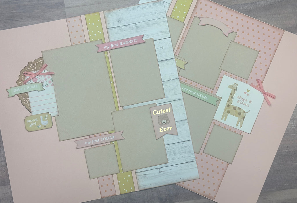 Baby's First - Girl, Baby Girl Themed 2 page Scrapbooking Layout Kit, baby craft kit, baby diy craft, baby girl