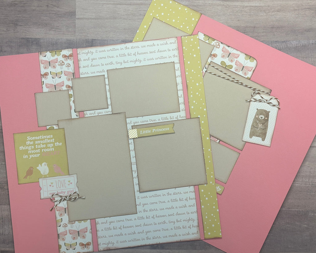 Sometimes The Smallest Things Take Up The Most Room In Your Heart,  Baby Girl Themed 2 page Scrapbooking Layout Kit, baby craft kit, baby diy craft, baby girl