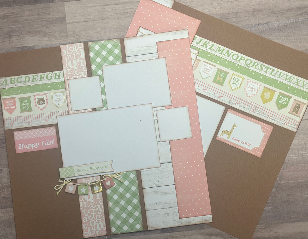 Happy Girl - Sweet Baby Girl, Baby Girl Themed 2 page Scrapbooking Layout Kit, baby craft kit, baby diy craft, baby girl