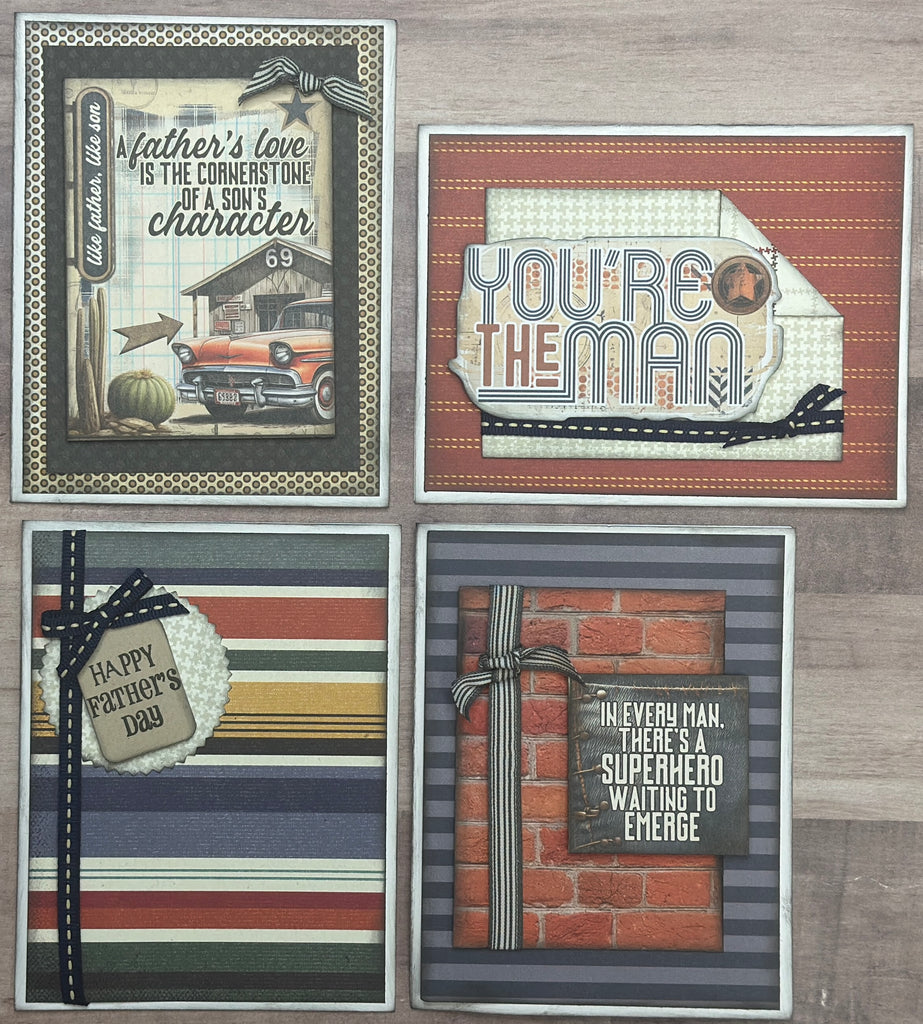 You're The Man, Fathers Day/General Themed Card Kit- 4 pack DIY Card Making Kit, Rustic Legend