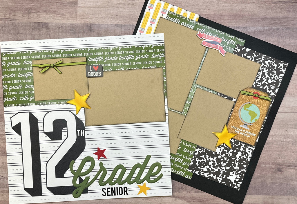 12th Grade - Senior, School Themed DIY Scrapbook Kit, 2 page Scrapbooking layout kit, School themed diy craft kit,