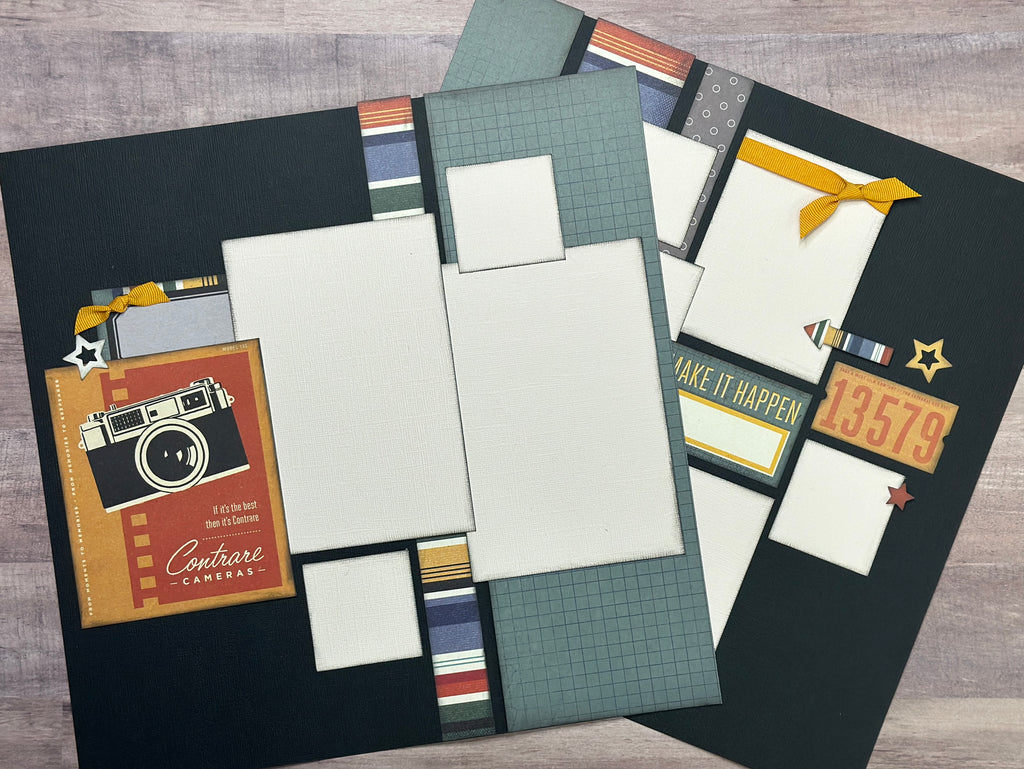 Make It Happen, General camera themed 2 Page Scrapbooking Layout Kit, Simple Stories Rustic Legend
