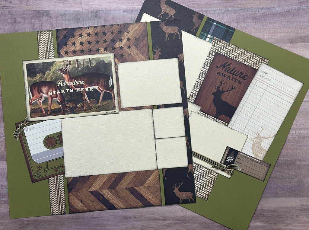 Adventure Starts Here - Nature Awaits, General outdoor themed 2 Page Scrapbooking Layout Kit, Simple Stories Rustic Legend