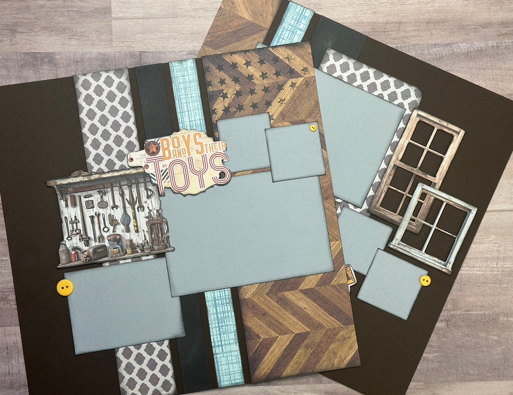 Boys And Their Toys - Just One Of The Guys, General themed 2 Page Scrapbooking Layout Kit, Simple Stories Rustic Legend
