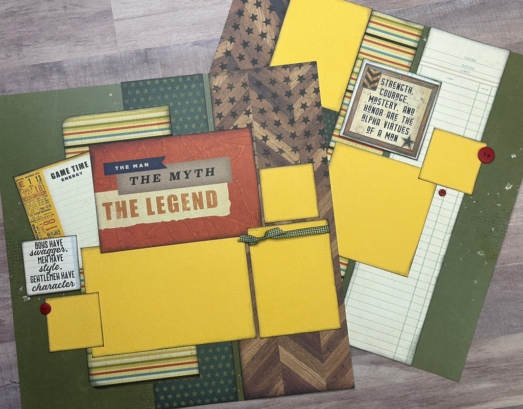 The Man The Myth The Legend,  General themed 2 Page Scrapbooking Layout Kit, Simple Stories Rustic Legend