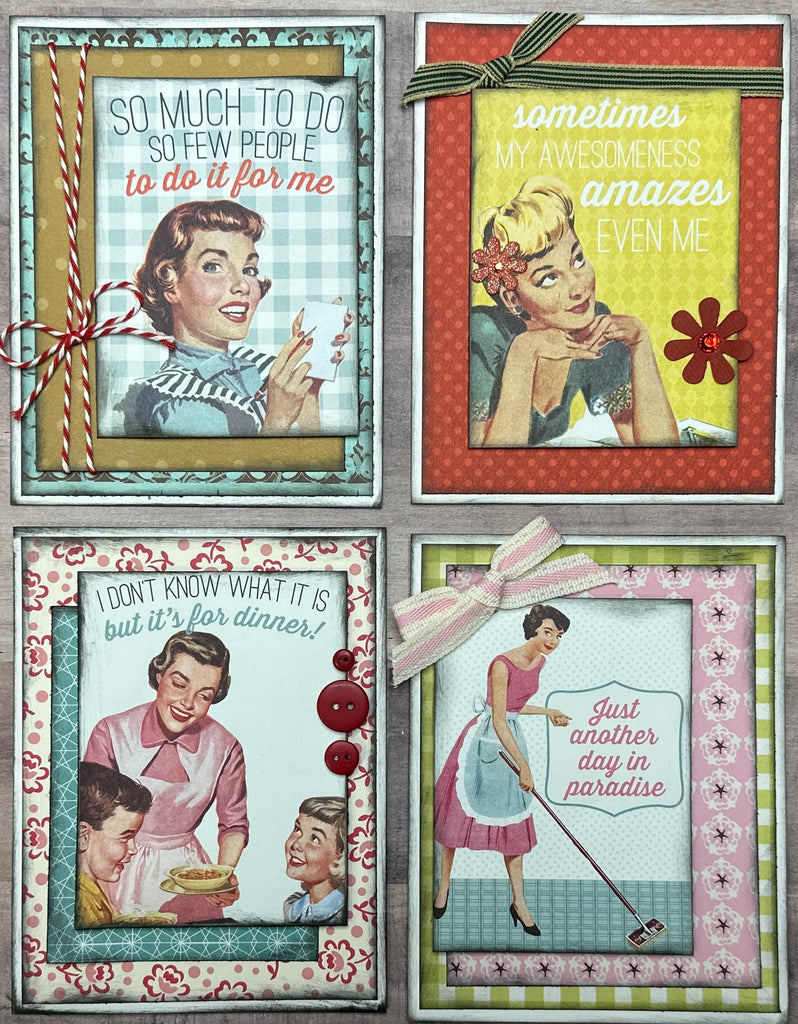So Much To Do So Few People To Do It For Me, General Retro Themed DIY Card Kit, 4 pack DIY Card Kit