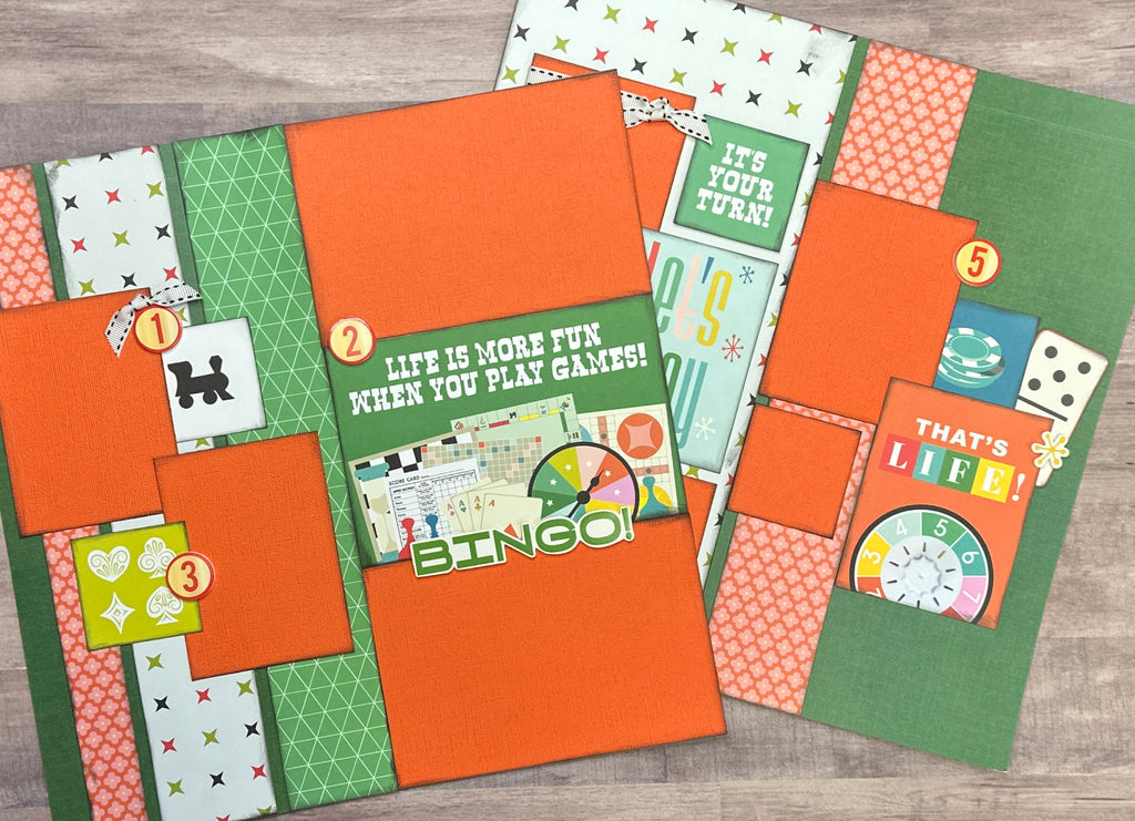 Life Is More Fun When You Play Games, Game Themed DIY Scrapbook Kit, 2 page Scrapbooking layout kit, Simple Stories Game Night
