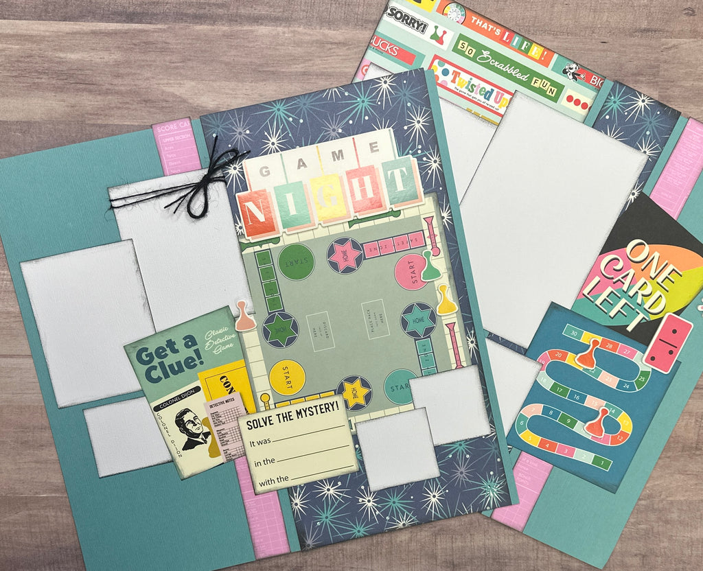One Card Left - Game Night, Game Themed DIY Scrapbook Kit, 2 page Scrapbooking layout kit, Simple Stories Game Night