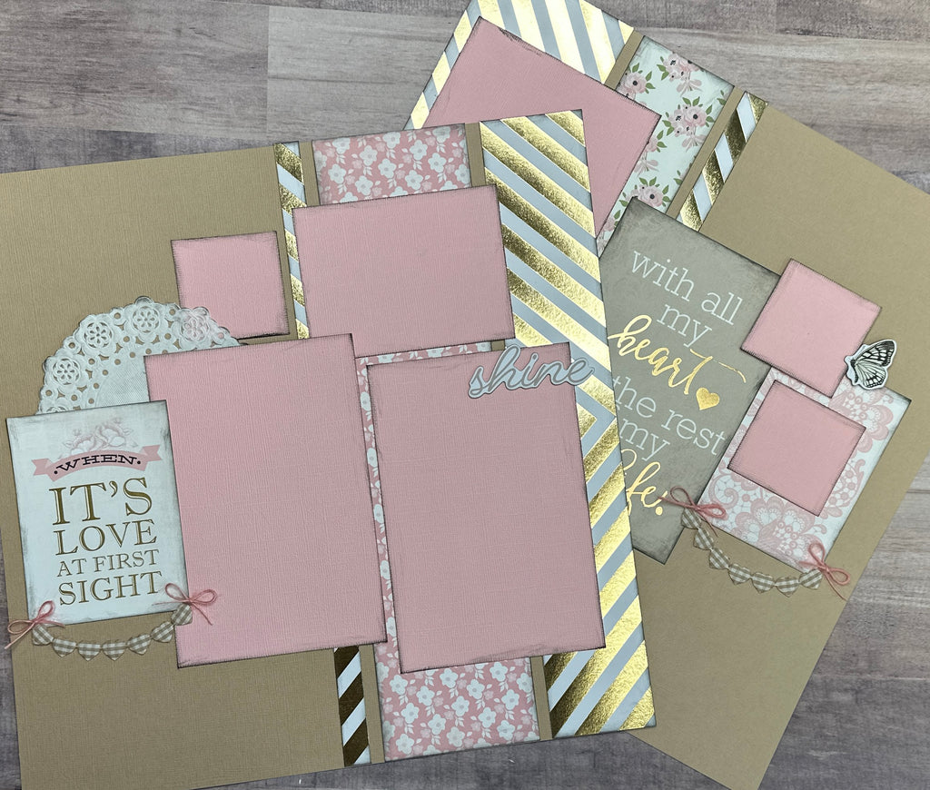 When It's Love At First Sight,  Love/Wedding themed DIY 2 Page Scrapbooking Layout Kit, Wedding / Love