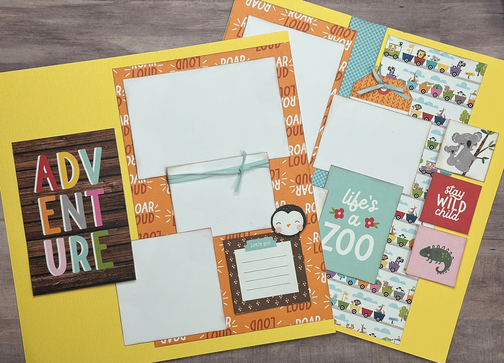 Adventure - Life's A Zoo, Zoo Themed 2 Page Scrapbooking Layout Kit, Zoo scrapbook diy craft kit Zoo craft kit