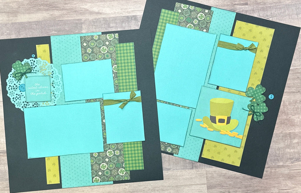 The Cutest Clover In The Patch, St Patricks Day Themed 2 page Scrapbooking Layout Kit, DIY St Patricks Day Craft Kit