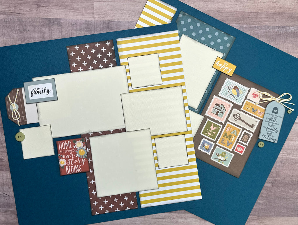 Home Is Where Our Story Begins - Our Family, General / Family Themed 2 Page Scrapbooking Layout Kit, general diy scrapbook kit