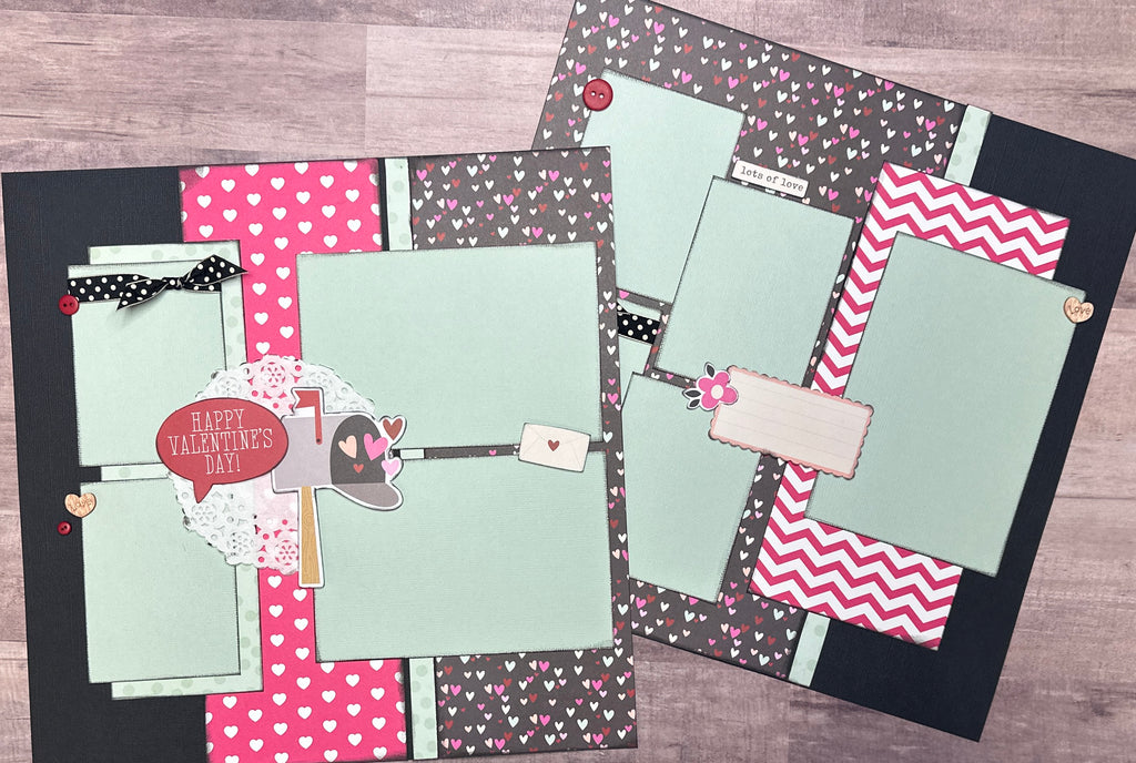 Happy Valentine's Day - Lots Of Love, Valentine Themed 2 Page Do It Yourself Scrapbooking Kit, DIY Valentines Day