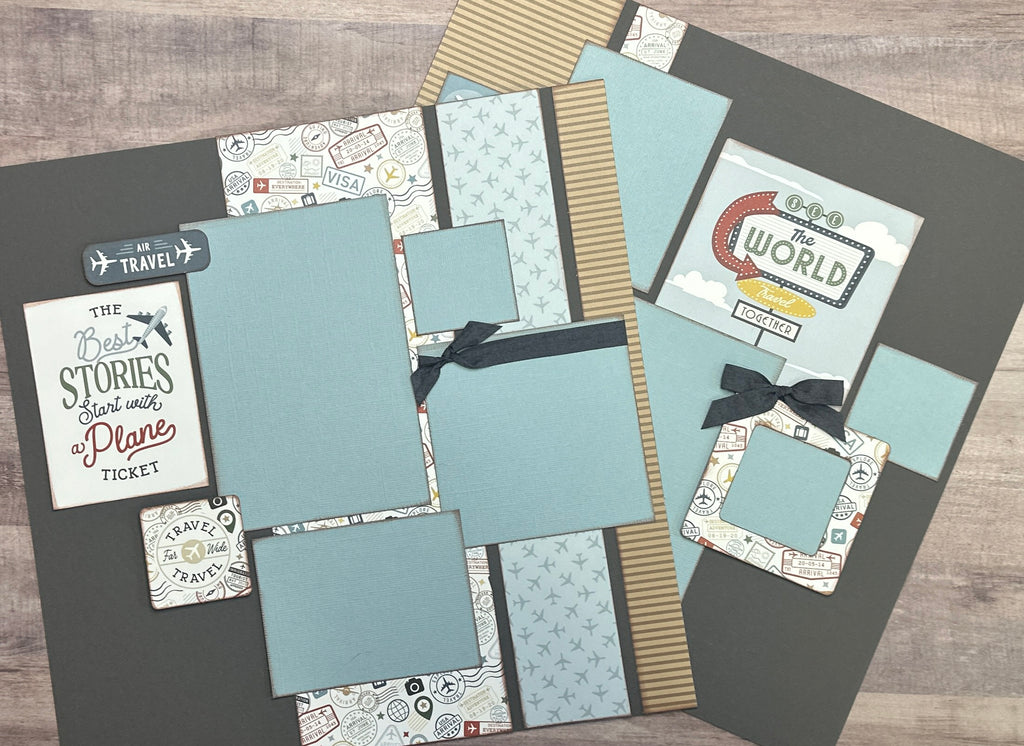 The Best Stories Start With A Plane Ticket, Travel themed 2 page DIY scrapbooking layout Kit , general travel, Echo Park It's Time To Travel
