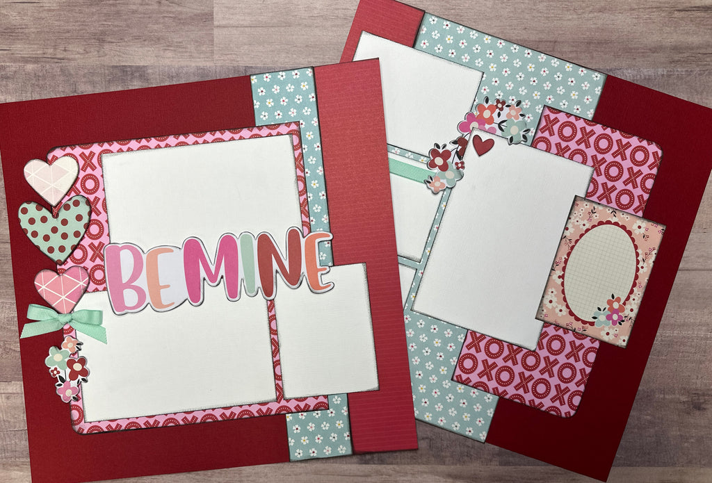 Be Mine - XOXO, Valentine Themed 2 Page Do It Yourself Scrapbooking Kit, DIY Valentines Day