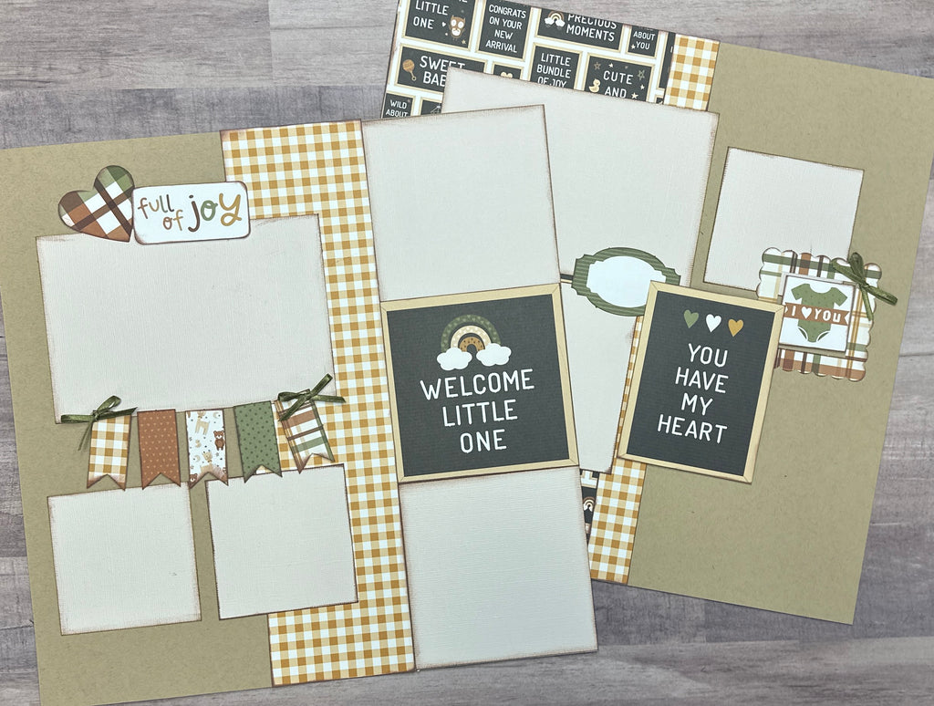 Welcome Little One - You Have My Heart, Baby Themed 2 page Scrapbooking Layout Kit, baby craft kit, baby diy craft