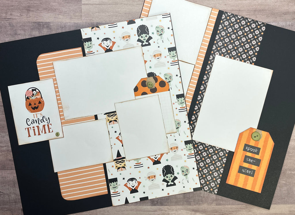 It's Candy Time - Spook-Tac-Ular, Halloween Themed 2 Page Scrapbooking Layout Kit,Halloween diy craft kit