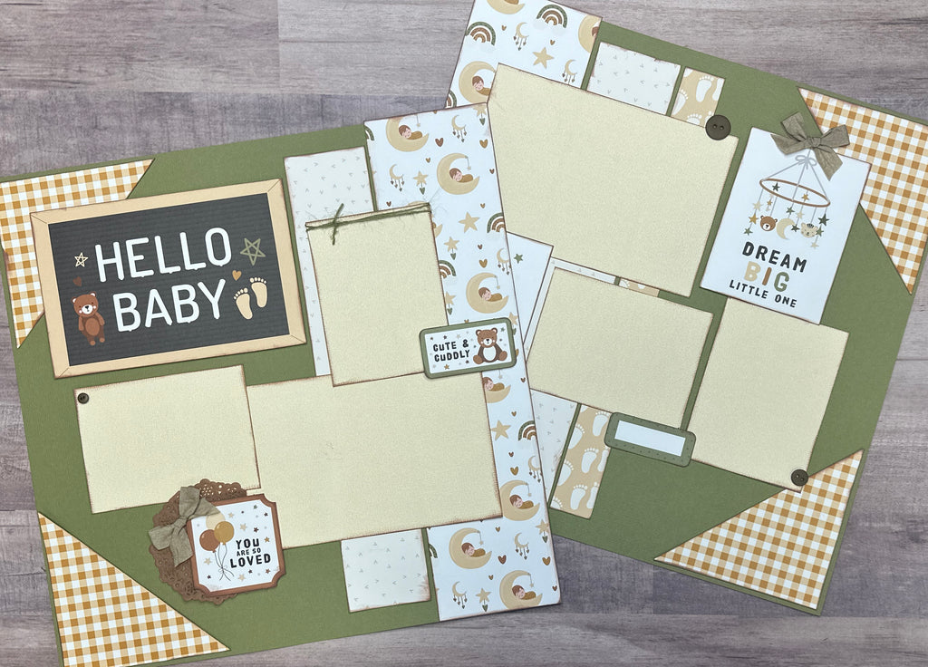 Hello Baby - Cute And Cuddly, Baby Themed 2 page Scrapbooking Layout Kit, baby craft kit, baby diy craft