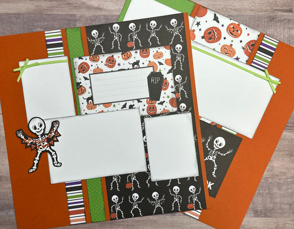 Show Me Those Jack-O-Lantern Grins, Halloween Themed 2 Page Scrapbooking Layout Kit, Halloween diy craft kit