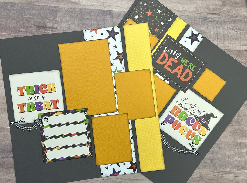 Trick Or Treat - Hocus Pocus,  Halloween Themed 2 Page Scrapbooking Layout Kit, Halloween diy craft kit
