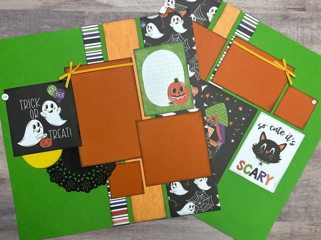 Happy Haunting - So Cute It's Scary, Halloween Themed 2 Page Scrapbooking Layout Kit, Halloween diy craft kit