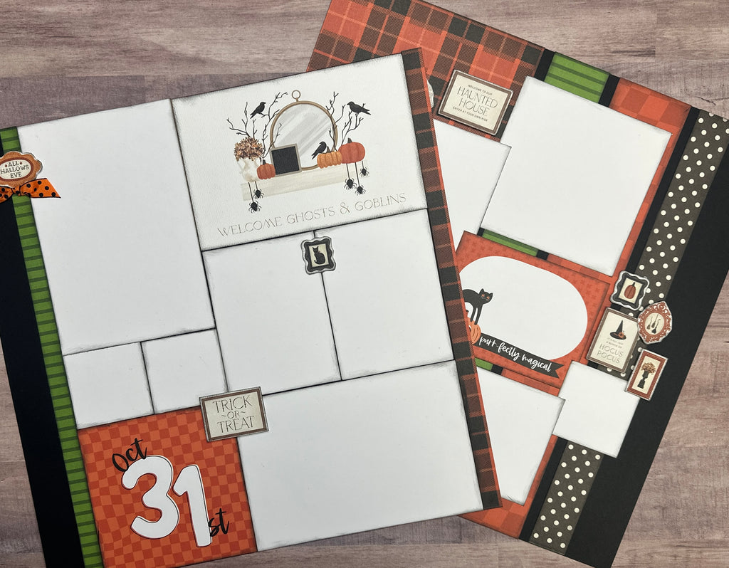 All Hallows Eve - Welcome Ghosts And Goblins,  Halloween Themed 2 Page Scrapbooking Layout Kit, Halloween diy craft kit