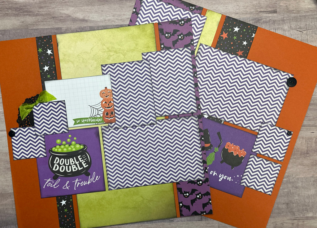 Brewing Up Something Fun, Halloween Themed 2 Page Scrapbooking Layout Kit, Halloween diy craft kit