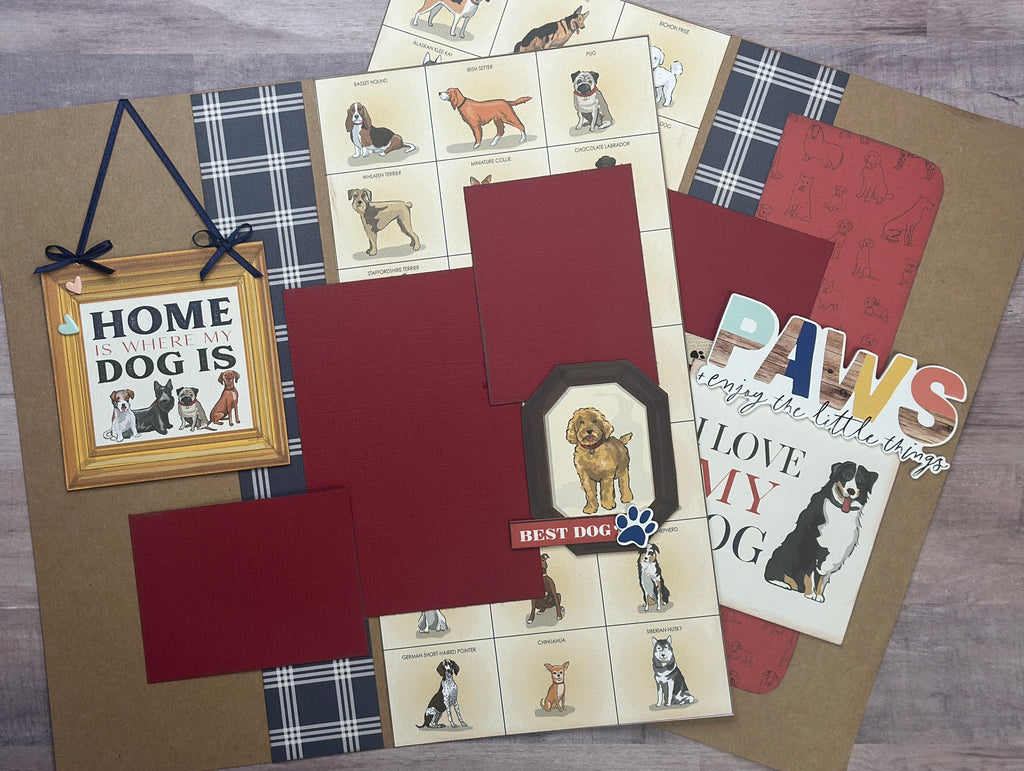Paws Enjoy The Little Things, Dog Themed DIY Scrapbooking 2 Page Scrapbooking Layout Kit, Dog diy craft