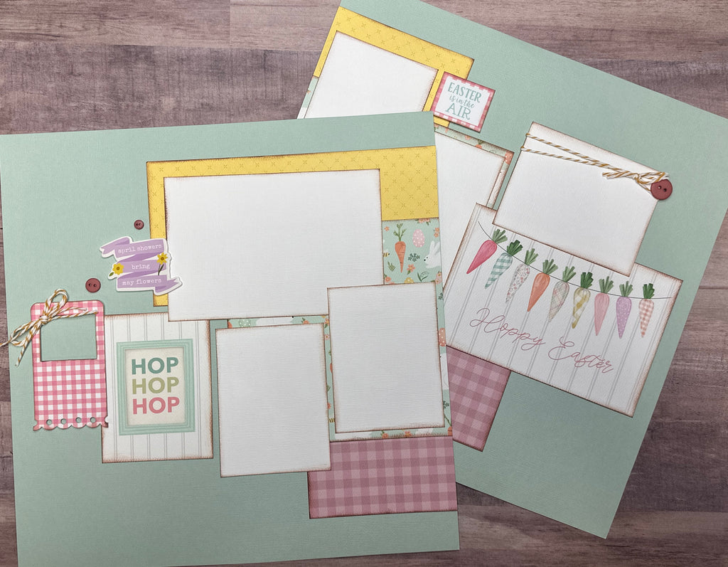 Hop Hop Hop - Hoppy Easter, Easter/Spring themed 2 Page Scrapbooking Layout Kit , DIY Easter Scrapbooking Craft Kit