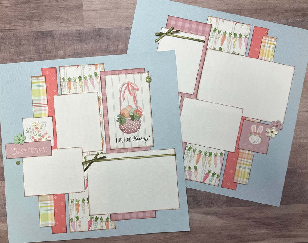 Hoppin' Down The Bunny Trail, Easter/Spring themed 2 Page Scrapbooking Layout Kit , DIY Easter Scrapbooking Craft Kit