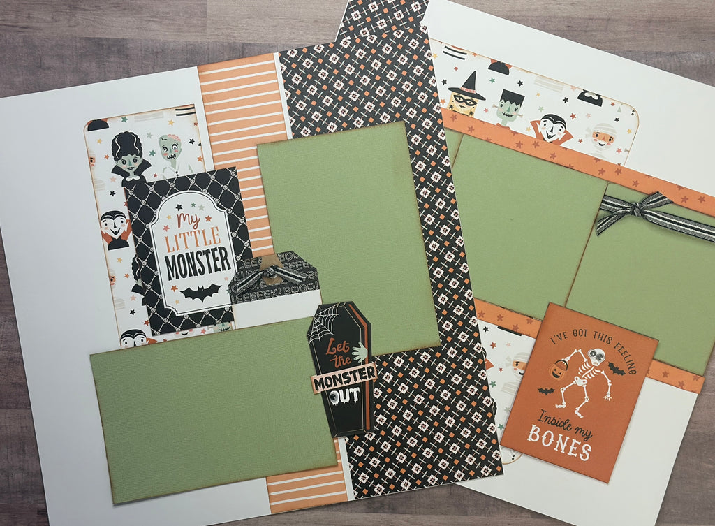 My Little Monster FREE GIFT, Halloween Themed 2 Page Scrapbooking Layout Kit, Halloween diy craft kit
