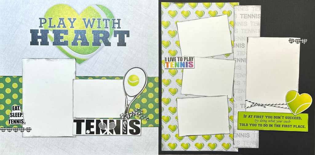Tennis - Play With Heart, Tennis themed  2 Page Scrapbooking Layout Kit, DIY tennis craft kit
