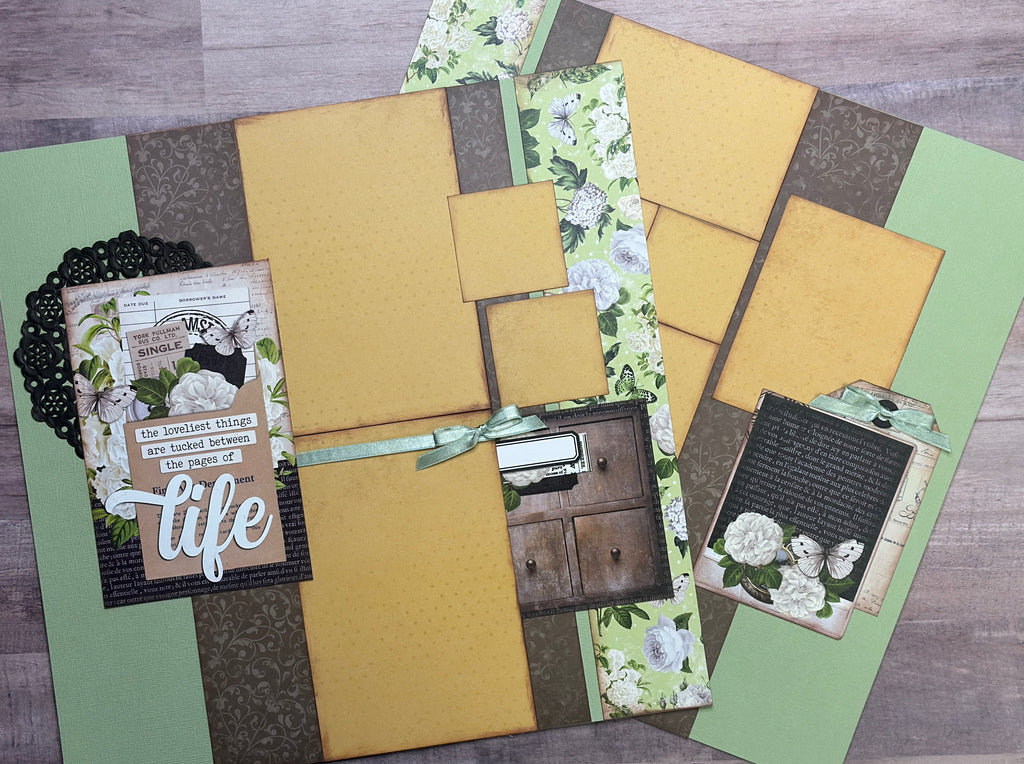 The Loveliest Things Are Tucked Between The Pages Of Life Vintage, General / Family Themed 2 Page Scrapbooking Layout Kit, general diy scrapbook kit, Simple Vintage Junk Drawer