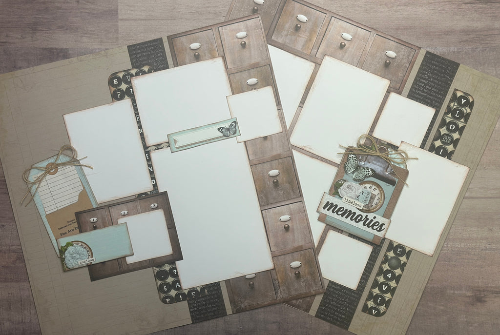 Timeless Memories Vintage, General / Family Themed 2 Page Scrapbooking Layout Kit, general diy scrapbook kit, Simple Vintage Junk Drawer