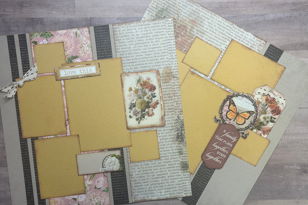 A Family That Plays Together Stays Together Vintage, General / Family Themed 2 Page Scrapbooking Layout Kit, general diy scrapbook kit, Simple Vintage Junk Drawer