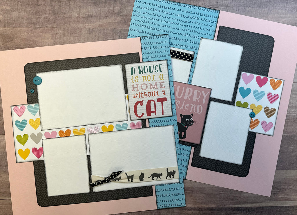 Furry Friend - A House Is Not A Home Without A Cat,  Cat Themed Scrapbooking 2 Page Scrapbooking Layout Kit, Cat Themed Scrapbooking DIY Craft Kit