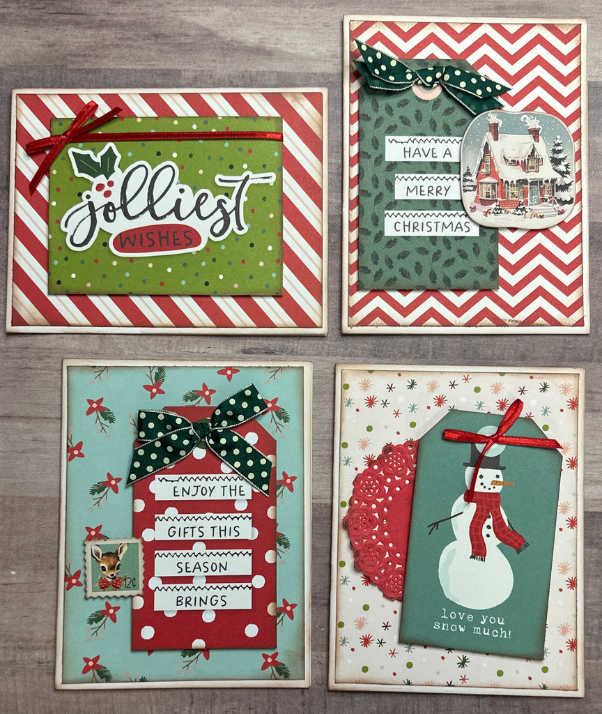 Jolliest Wishes, Christmas/Winter themed Card Kit- 4 pack DIY Holiday Card Making Kit, Diy Simple Stories