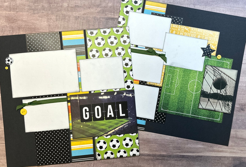 Goal Soccer, Soccer themed 2 Page Scrapbooking Layout Kit,  Kit, DIY soccer craft kit