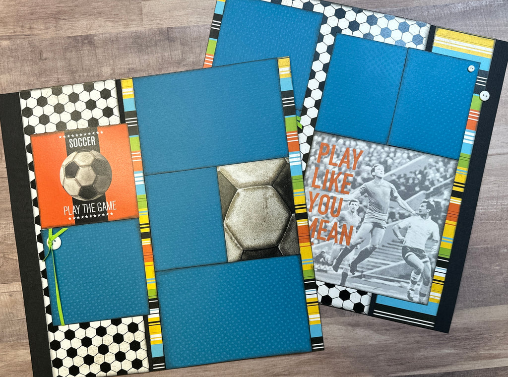 Soccer - Play The Game,  Soccer themed 2 Page Scrapbooking Layout Kit,  Kit, DIY soccer craft kit