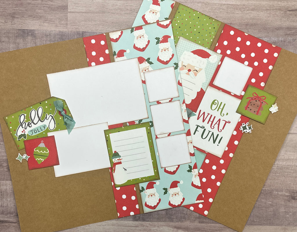 Oh What Fun!  Holly Jolly, Christmas Themed  2 Page Scrapbooking Layout Kit, Christmas Themed DIY Scrapbook Kit, Simple Stories