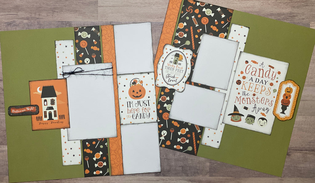 I'm Just Here For The Candy,  Halloween Themed 2 Page Scrapbooking Layout Kit, fall diy craft kit