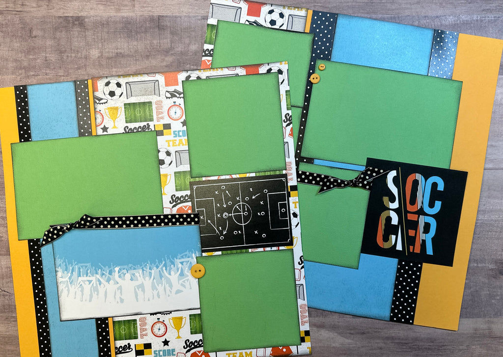 Soccer - Score/Team/Goal,  Soccer themed 2 Page Scrapbooking Layout Kit,  Kit, DIY soccer craft kit