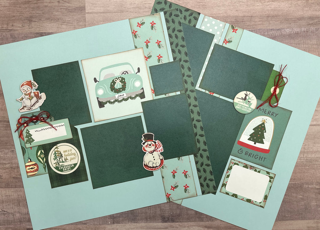 Have A Lil' Holiday Fun - Merry And Bright, Christmas Themed  2 Page Scrapbooking Layout Kit, Christmas Themed DIY Scrapbook Kit, Simple Stories