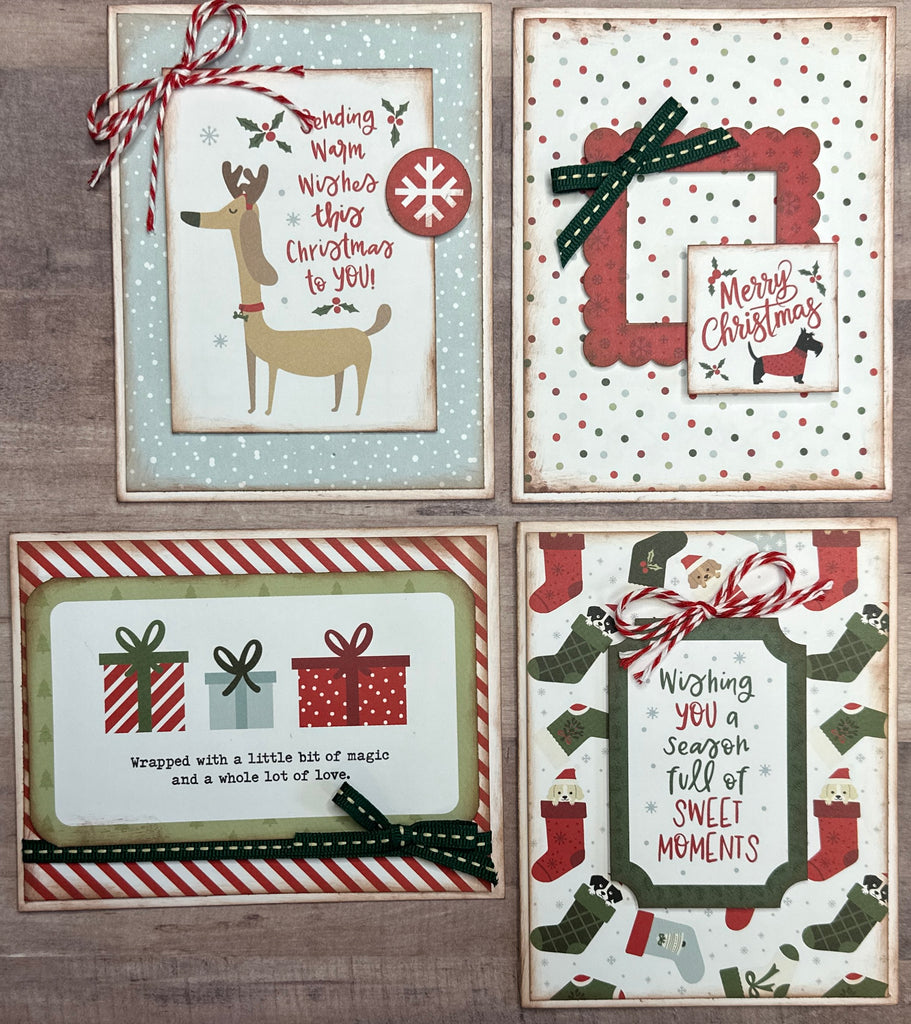 Wishing You A Season Full Of Sweet Moments,  Christmas themed Card Kit- 4 pack DIY Holiday Card Making Kit, Diy Echo Park Here Comes Santa Paws