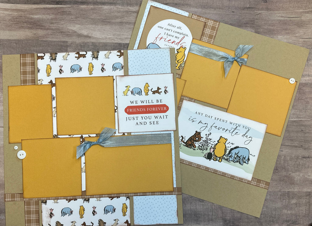 We Will Be Friends Forever Just You Wait And See, Winnie the Pooh Themed 2 page Scrapbooking Layout Kit, baby craft kit, baby diy craft